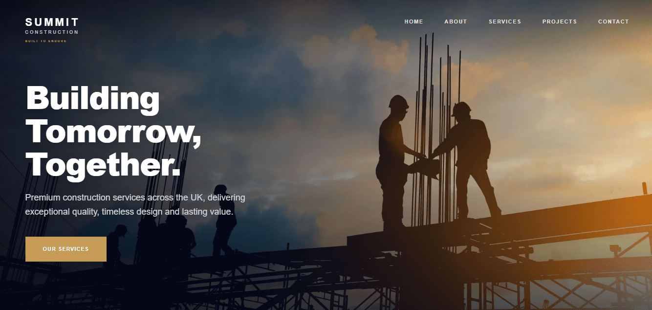 Tampilan halaman utama Summit Construction